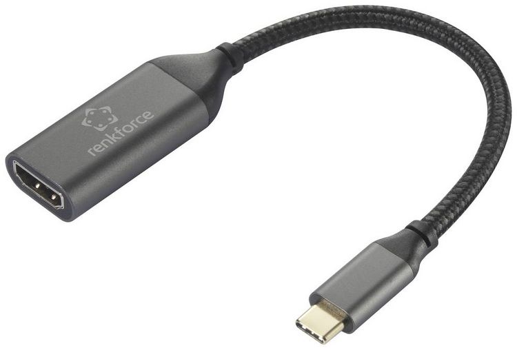 Produktbild: Renkforce RF-5234038 USB-C&reg; / HDMI Adapterkabel [1x USB-C&reg; Stecker - 1x HDMI-Buchse] Schwarz Geflechtschirm 0.15 m