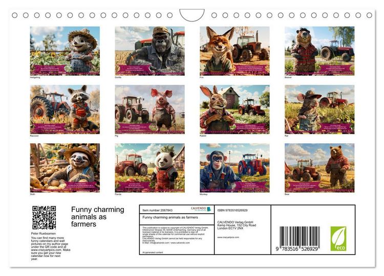 Produktbild: Funny charming animals as farmers (Wall Calendar 2026 DIN A4 landscape), CALVENDO 12 Month Wall Calendar