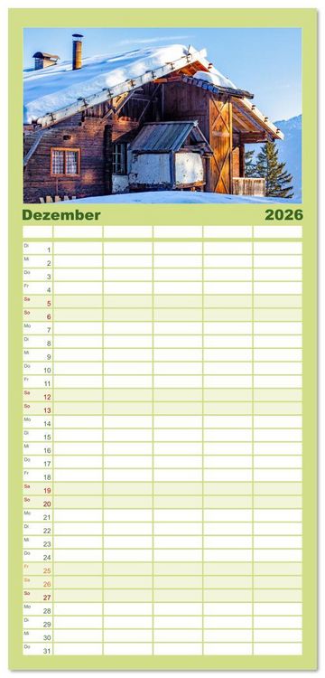 Produktbild: Familienplaner 2026 - Ultental Wundersch&ouml;ne alte Bauernh&auml;user mit 5 Spalten (Wandkalender, 21 x 45 cm) CALVENDO