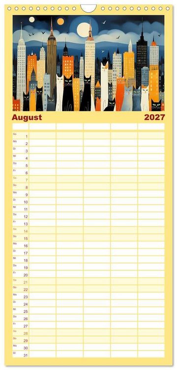 Produktbild: Familienplaner 2027 - Schnurrendes Katzenget&uuml;mmel mit 5 Spalten (Wandkalender, 21 x 45 cm) CALVENDO