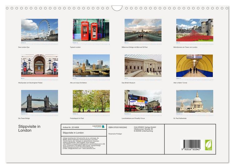Produktbild: Stippvisite in London (Wandkalender 2026 DIN A3 quer), CALVENDO Monatskalender