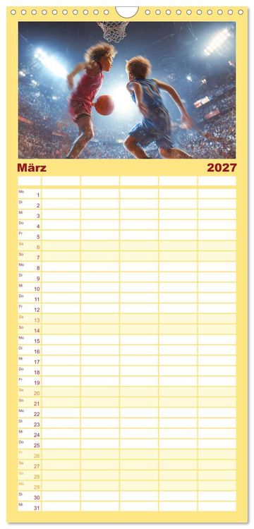 Produktbild: Familienplaner 2027 - Basketball - Kids in Action mit 5 Spalten (Wandkalender, 21 x 45 cm) CALVENDO
