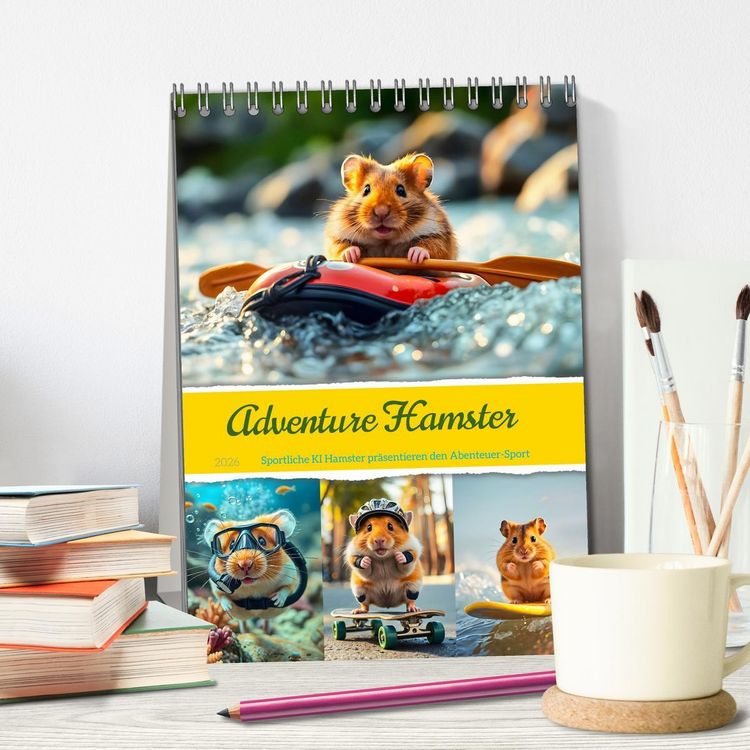 Produktbild: Adventure Hamster - Sportliche KI Hamster pr&auml;sentieren den Abenteuer-Sport (Tischkalender 2026 DIN A5 hoch), CALVENDO Monatskalender