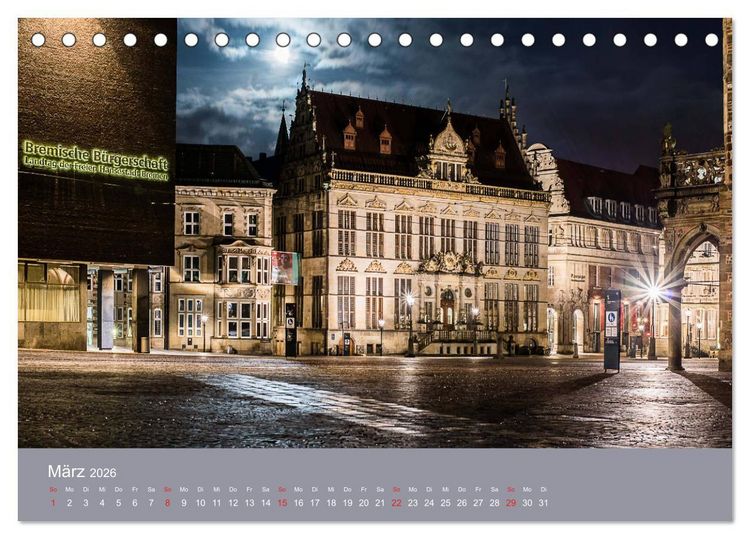 Produktbild: Nachts in Bremen (Tischkalender 2026 DIN A5 quer), CALVENDO Monatskalender