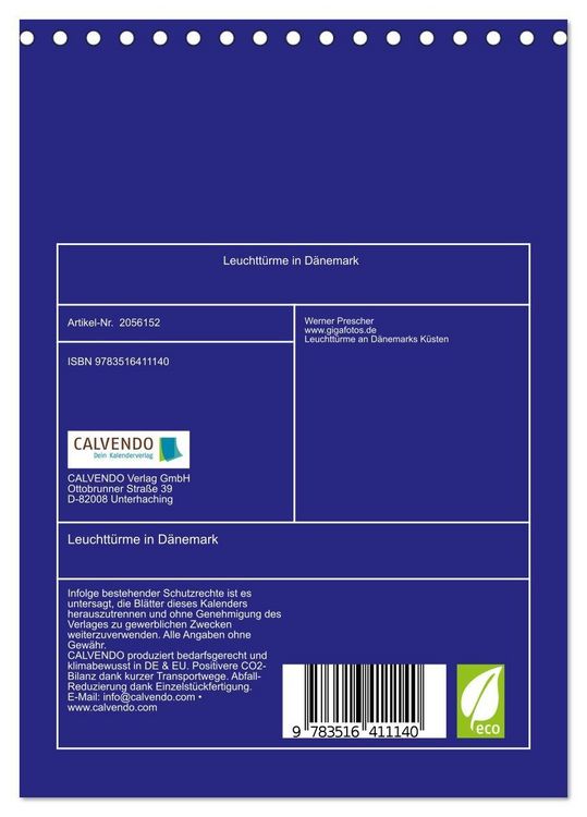 Produktbild: Leuchtt&uuml;rme in D&auml;nemark (Tischkalender 2026 DIN A5 hoch), CALVENDO Monatskalender