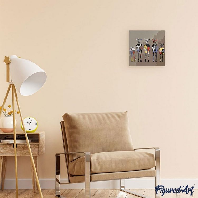 Produktbild: FiguredArt SFA090-Y - Mini Malen nach Zahlen, Zebras von Hinten, Leinwand-Keilrahmen 20x20cm, DIY Bastelset, Paint by Numbers