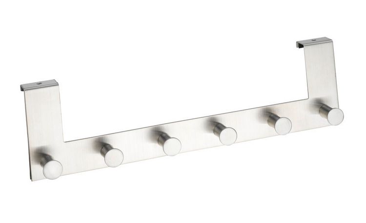 Produktbild: T&uuml;rgarderobe Edelstahl Mod. Celano, 6 Haken, f&uuml;r T&uuml;rfalzst&auml;rken bis 2 cm