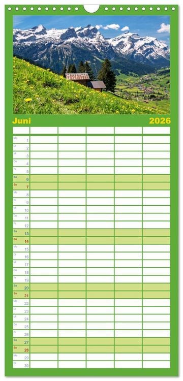 Produktbild: Familienplaner 2026 - WANDERN &uuml;ber Stock und Stein in der Schweiz mit 5 Spalten (Wandkalender, 21 x 45 cm) CALVENDO