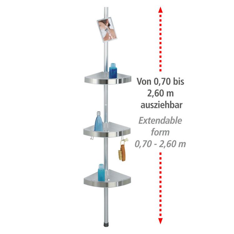 Produktbild: Teleskop Duschecke Premium, mit 3 Ablagen und Spiegel, satiniert