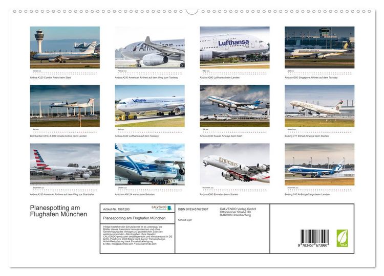 Produktbild: Planespotting am Flughafen M&uuml;nchen (hochwertiger Premium Wandkalender 2026 DIN A2 quer), Kunstdruck in Hochglanz