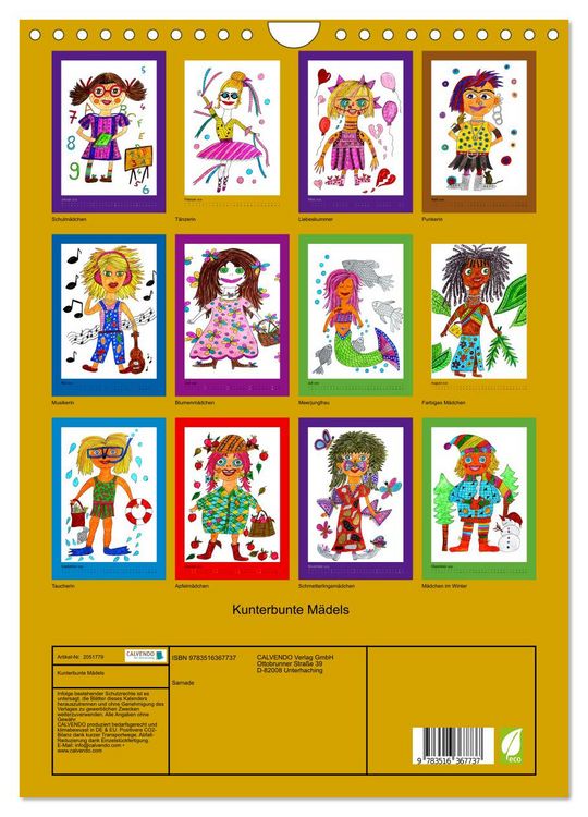 Produktbild: Kunterbunte M&auml;dels (Wandkalender 2026 DIN A4 hoch), CALVENDO Monatskalender