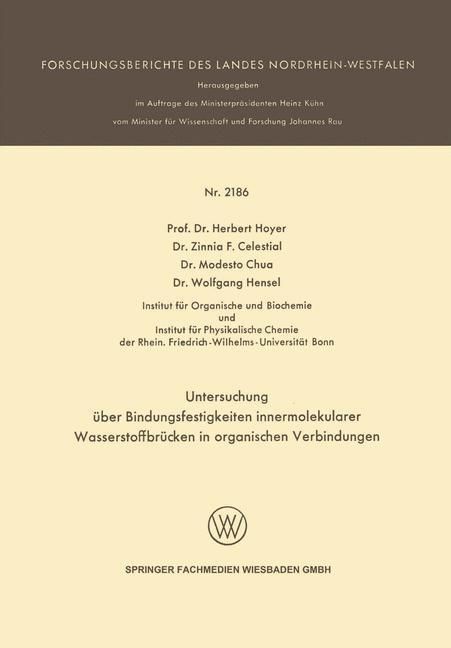 Produktbild: Untersuchung &uuml;ber Bindungsfestigkeiten innermolekularer Wasserstoffbr&uuml;cken in organischen Verbindungen