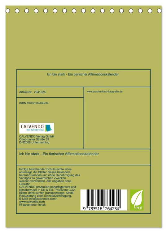 Produktbild: Ich bin stark - Ein tierischer Affirmationskalender (Tischkalender 2026 DIN A5 hoch), CALVENDO Monatskalender
