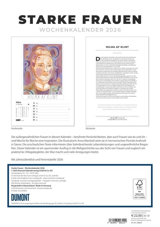 Produktbild: Starke Frauen Wochenkalender 2026 – Porträts und Biografien auf 53 Wochenblättern – Format 21,0 x 29,7 cm – Spiralbindung