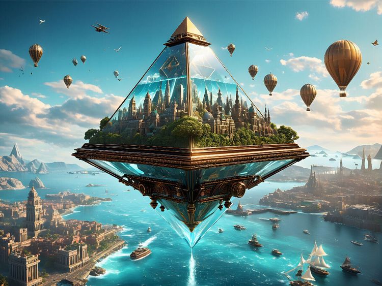 Produktbild: CALVENDO Puzzle Steampunk - fliegende Glaspyramide | 1000 Teile Lege-Gr&ouml;&szlig;e 64x48cm Foto-Puzzle f&uuml;r gl&uuml;ckliche Stunden