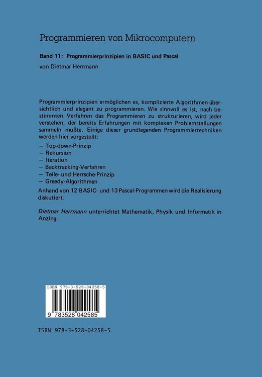 Produktbild: Programmierprinzipien in BASIC und Pascal