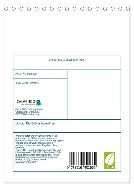 Produktbild: Lindau. Die Gl&uuml;cksfinder-Insel (Tischkalender 2026 DIN A5 hoch), CALVENDO Monatskalender