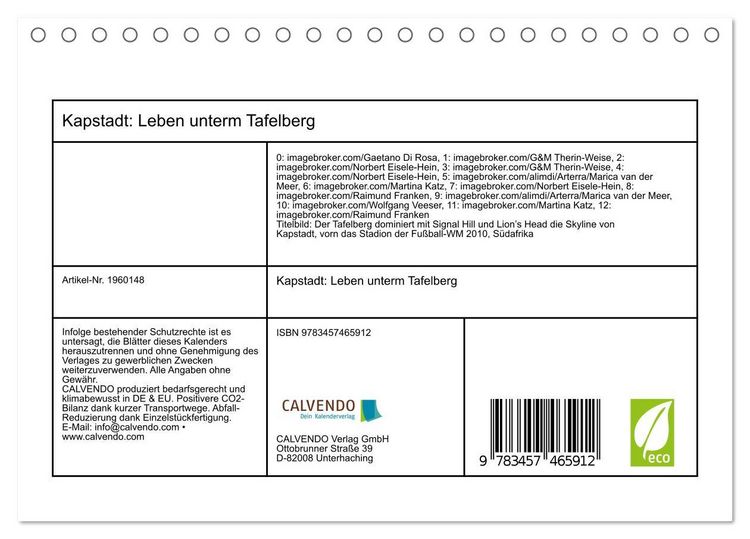 Produktbild: Kapstadt: Leben unterm Tafelberg (Tischkalender 2026 DIN A5 quer), CALVENDO Monatskalender