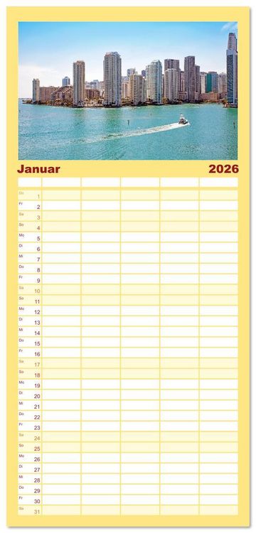 Produktbild: Familienplaner 2026 - Miami und Miami Beach mit 5 Spalten (Wandkalender, 21 x 45 cm) CALVENDO