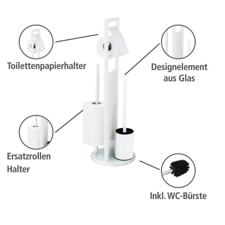 Produktbild: Stand WC-Garnitur Mod. Ravina Wei&szlig;, 3-in-1 Funktion mit Ersatzrollenhalter