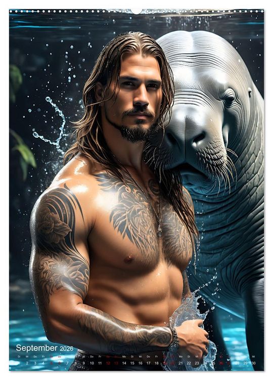 Produktbild: Athletische Kerle - Muskeln, Tattoos und Wassertiere (hochwertiger Premium Wandkalender 2026 DIN A2 hoch), Kunstdruck in Hochglanz