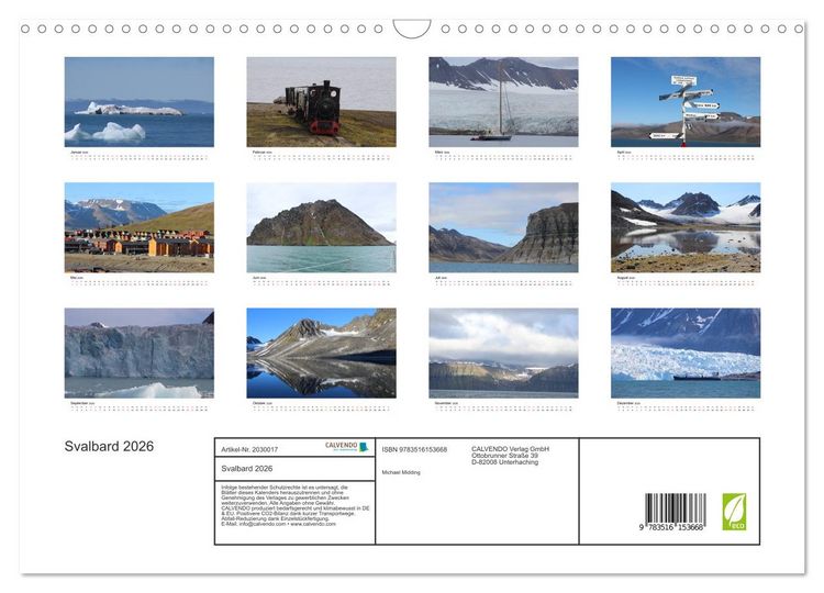 Produktbild: Svalbard 2026 (Wandkalender 2026 DIN A3 quer), CALVENDO Monatskalender