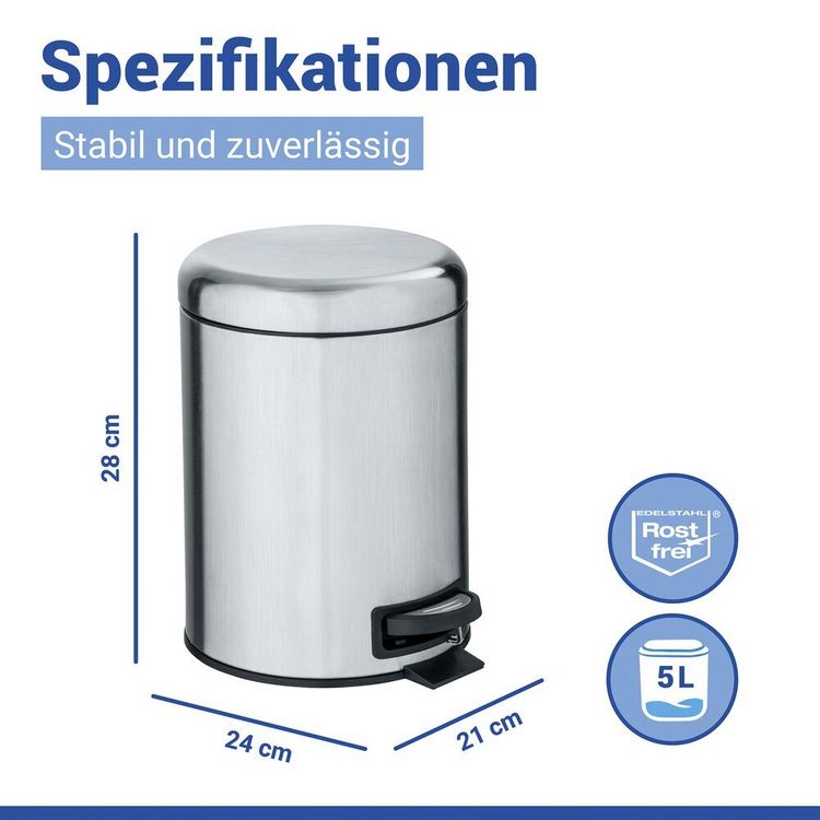 Produktbild: Kosmetik Treteimer Mod. Leman Edelstahl Matt 5L, mit herausnehmbarem Einsatz
