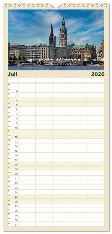 Produktbild: Familienplaner 2026 - Alsteransichten in Hamburg mit 5 Spalten (Wandkalender, 21 x 45 cm) CALVENDO