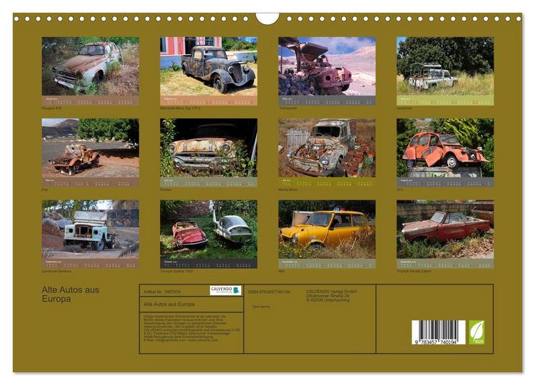 Produktbild: Alte Autos aus Europa (Wandkalender 2026 DIN A3 quer), CALVENDO Monatskalender