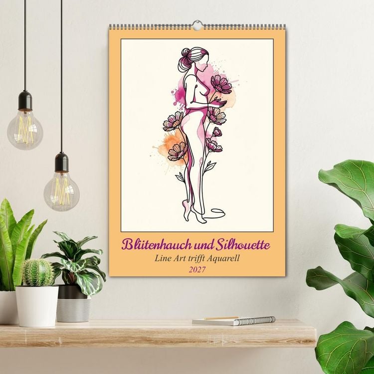 Produktbild: Bl&uuml;tenhauch und Silhouette - Line Art trifft Aquarell (Wandkalender 2027 DIN A2 hoch), CALVENDO Monatskalender