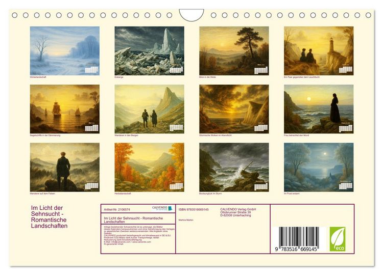 Produktbild: Im Licht der Sehnsucht - Romantische Landschaften (Wandkalender 2026 DIN A4 quer), CALVENDO Monatskalender