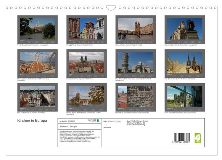 Produktbild: Kirchen in Europa (Wandkalender 2026 DIN A3 quer), CALVENDO Monatskalender