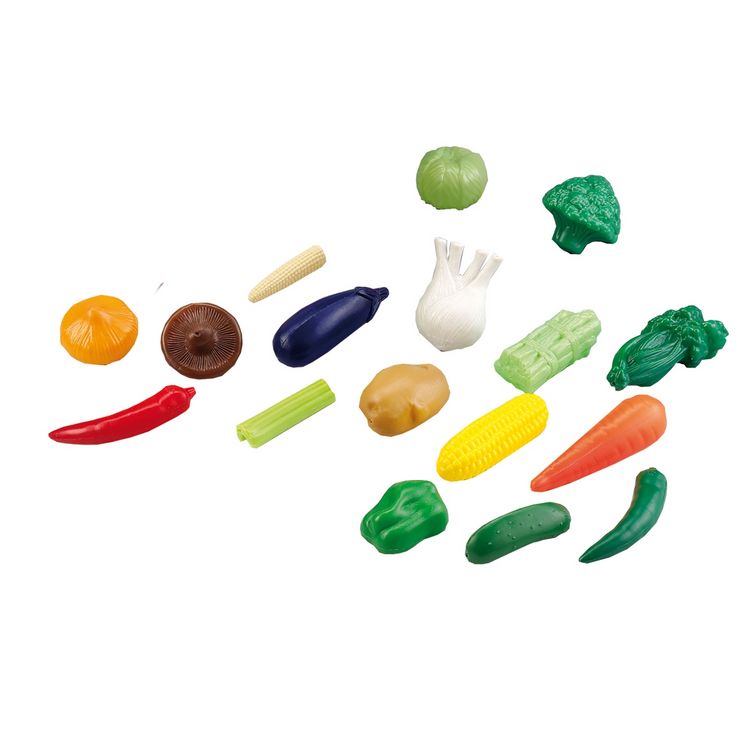 Produktbild: Fr&uuml;chte und Gem&uuml;se Kaufmannsladen Zubeh&ouml;r mehrfarbig 5-12cm 17 Teile