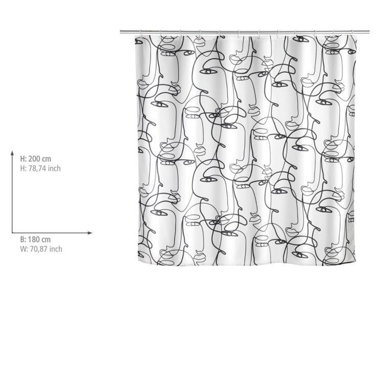 Produktbild: Anti-Schimmel Duschvorhang Mod. Faces, Textil (Polyester), 180 x 200 cm, wasserabweisend, waschbar
