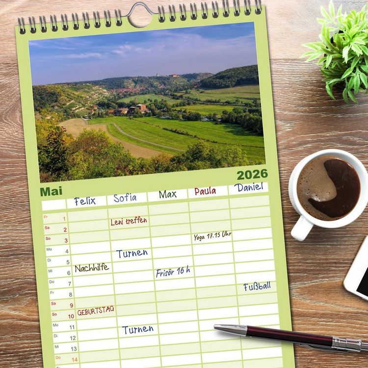 Produktbild: Familienplaner 2026 - Saale-Unstrut - Region aus Wein und Stein mit 5 Spalten (Wandkalender, 21 x 45 cm) CALVENDO