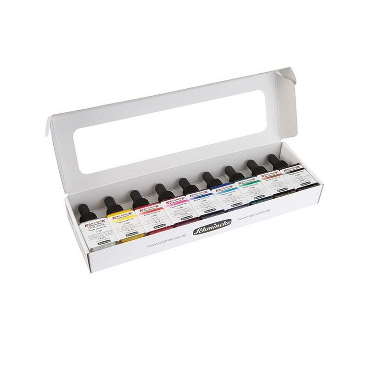 Produktbild: Schmincke Aero Color Professional, Acrylfarbe, Airbrushfarbe, Kartonset, 9 x 28 ml Flaschen