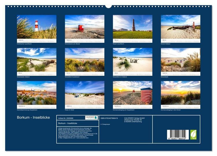 Produktbild: Borkum - Inselblicke (hochwertiger Premium Wandkalender 2026 DIN A2 quer), Kunstdruck in Hochglanz