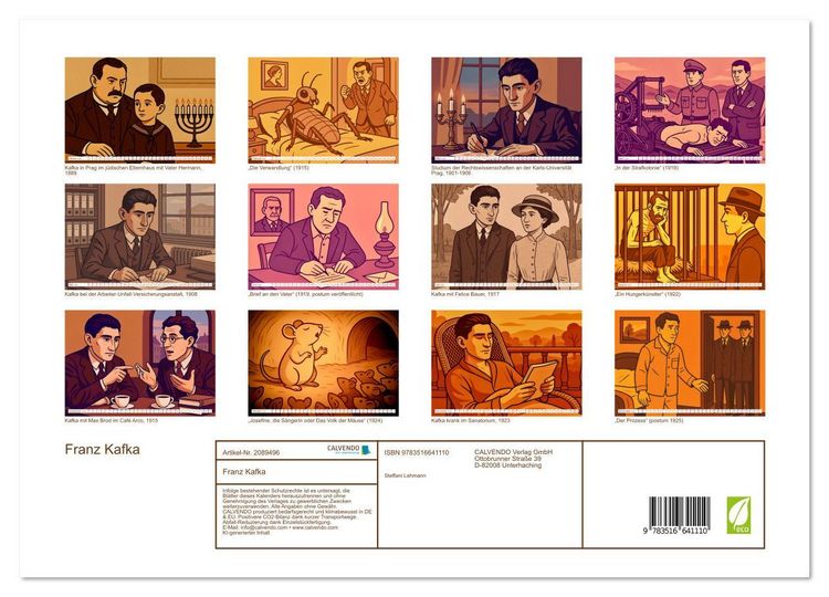 Produktbild: Franz Kafka (hochwertiger Premium Wandkalender 2026 DIN A2 quer), Kunstdruck in Hochglanz