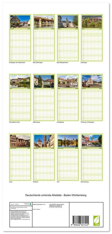 Produktbild: Familienplaner 2026 - Deutschlands sch&ouml;nste Altst&auml;dte - Baden-W&uuml;rttemberg mit 5 Spalten (Wandkalender, 21 x 45 cm) CALVENDO