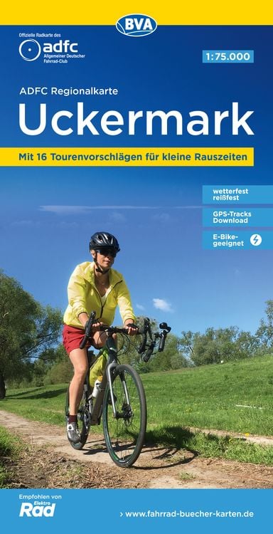 Produktbild: ADFC-Regionalkarte Uckermark, 1:75.000, mit Tagestourenvorschlägen, reiß- und wetterfest, E-Bike-geeignet, GPS-Tracks-Download