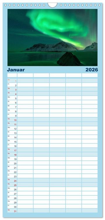 Produktbild: Familienplaner 2026 - Magische N&auml;chte - POLARLICHT mit 5 Spalten (Wandkalender, 21 x 45 cm) CALVENDO