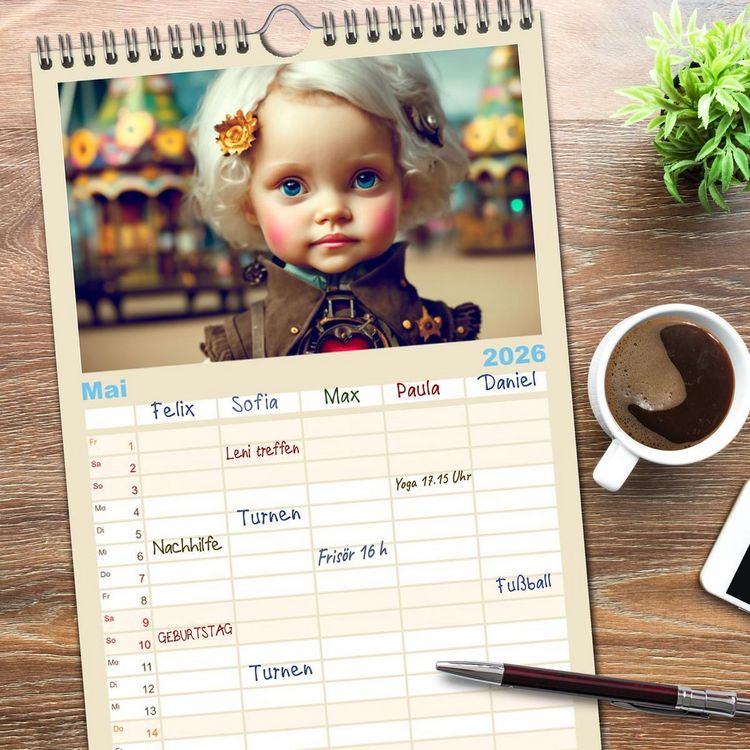 Produktbild: Familienplaner 2026 - Kleine Steampunk Stars mit 5 Spalten (Wandkalender, 21 x 45 cm) CALVENDO