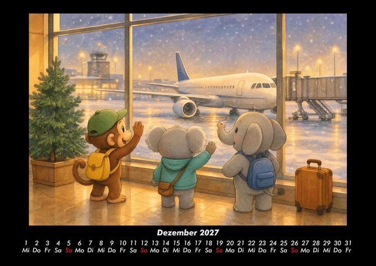 Produktbild: Ein Tag am Flughafen mit Milo, Kiki & Raffi 2027 Fotokalender DIN A3