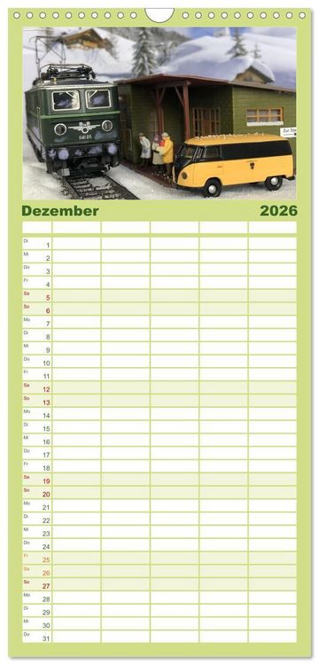 Produktbild: Familienplaner 2026 - Retro Modellbahnanlagen mit 5 Spalten (Wandkalender, 21 x 45 cm) CALVENDO