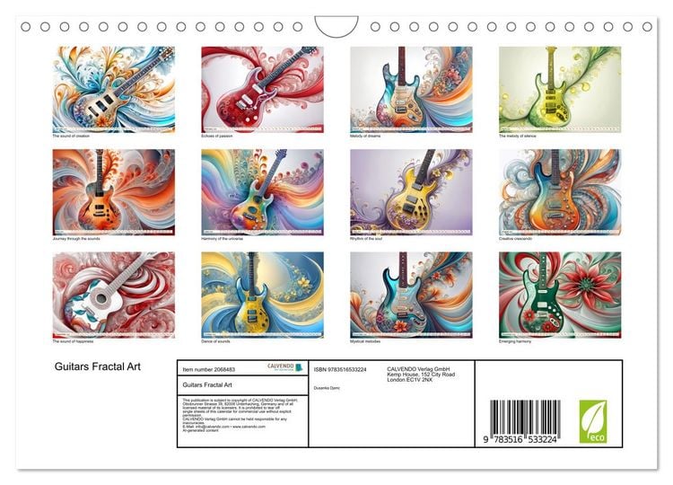 Produktbild: Guitars Fractal Art (Wall Calendar 2026 DIN A4 landscape), CALVENDO 12 Month Wall Calendar
