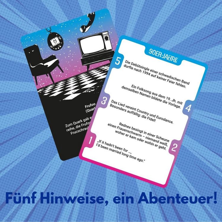 Produktbild: CLUE5 #90er-Jahre. 5 Hinweise, nur eine L&ouml;sung. Das Trend-Quiz f&uuml;r deine Tasche