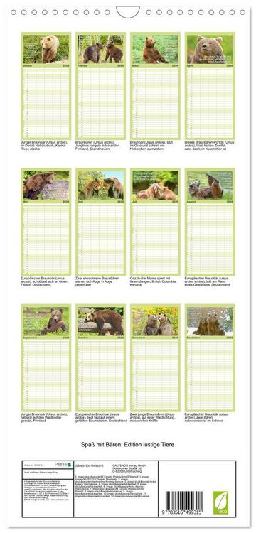 Produktbild: Familienplaner 2026 - Spa&szlig; mit B&auml;ren: Edition lustige Tiere mit 5 Spalten (Wandkalender, 21 x 45 cm) CALVENDO