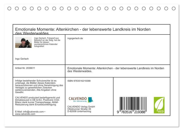 Produktbild: Emotionale Momente: Altenkirchen - der lebenswerte Landkreis im Norden des Westerwaldes. (Tischkalender 2026 DIN A5 quer), CALVENDO Monatskalender