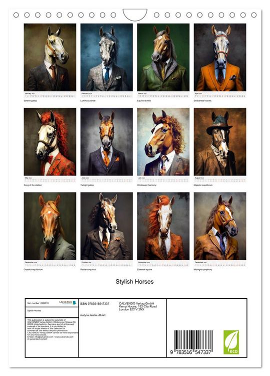 Produktbild: Stylish Horses (Wall Calendar 2026 DIN A4 portrait), CALVENDO 12 Month Wall Calendar