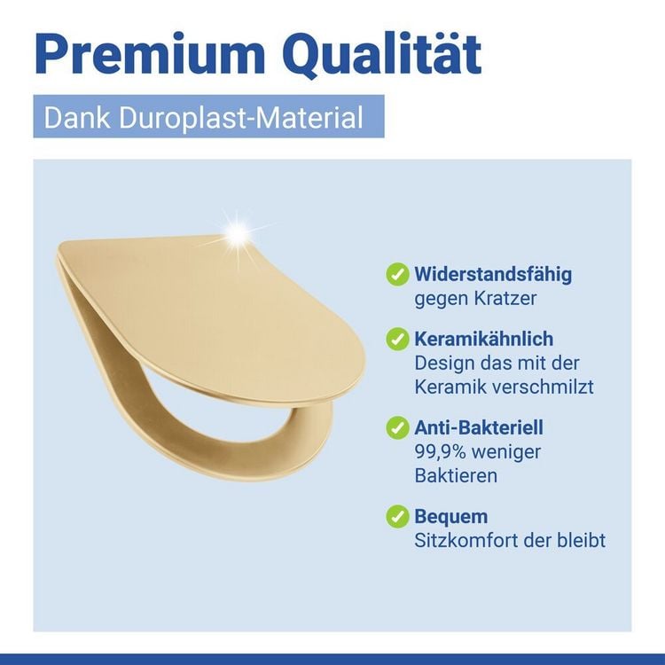 Produktbild: WC Sitz Mod. Galati Beige matt, Toilettendeckel in D-Form mit Absenkautomatik